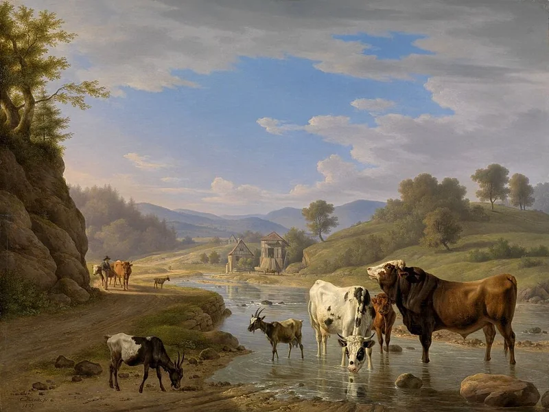 1770-Karl Kuntz - Veduta di Geroldsau vicino a Baden-Baden con animali